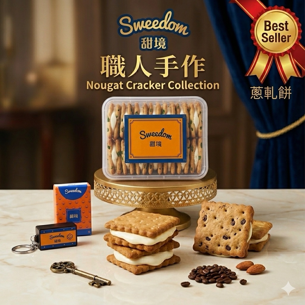 พร้อมส่ง 9 กย. จากไต้หวัน 🇹🇼 Sweedom 甜境 แครกเกอร์คุกกี้นูกัตต้นหอม (Nougat Scallion Crackers) ของฝากชื่อดังจากไต้หวัน