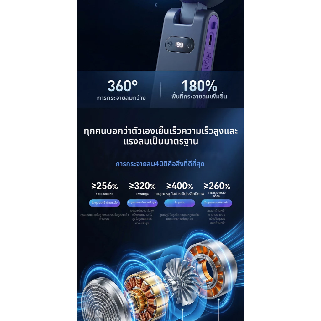 พัดลมไอเย็น CASGOO K680 ICE Cooling Fan ปรับลม199ระดับ เย็นได้16° มอเตอร์13000rpm ปรับ180°+ไฟฉาย+สายคล้อง+ฐานตั้งฟรี thumbnail 9