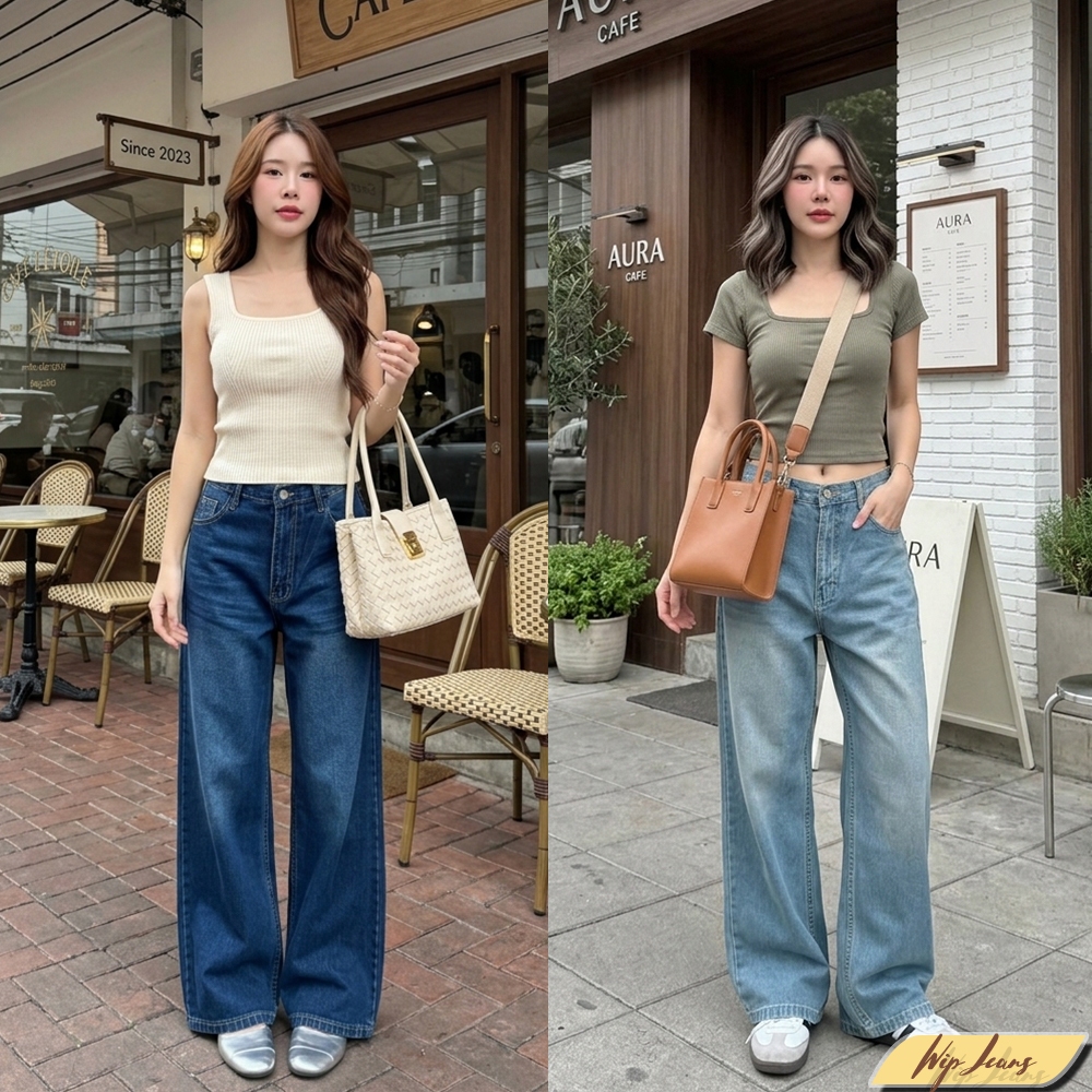 ✨ กางเกงยีนส์ทรงกระบอกเอวต่ำทรงลิซ่า ✨ มีไซส์ใหญ่ให้เลือกถึง5XL B053
