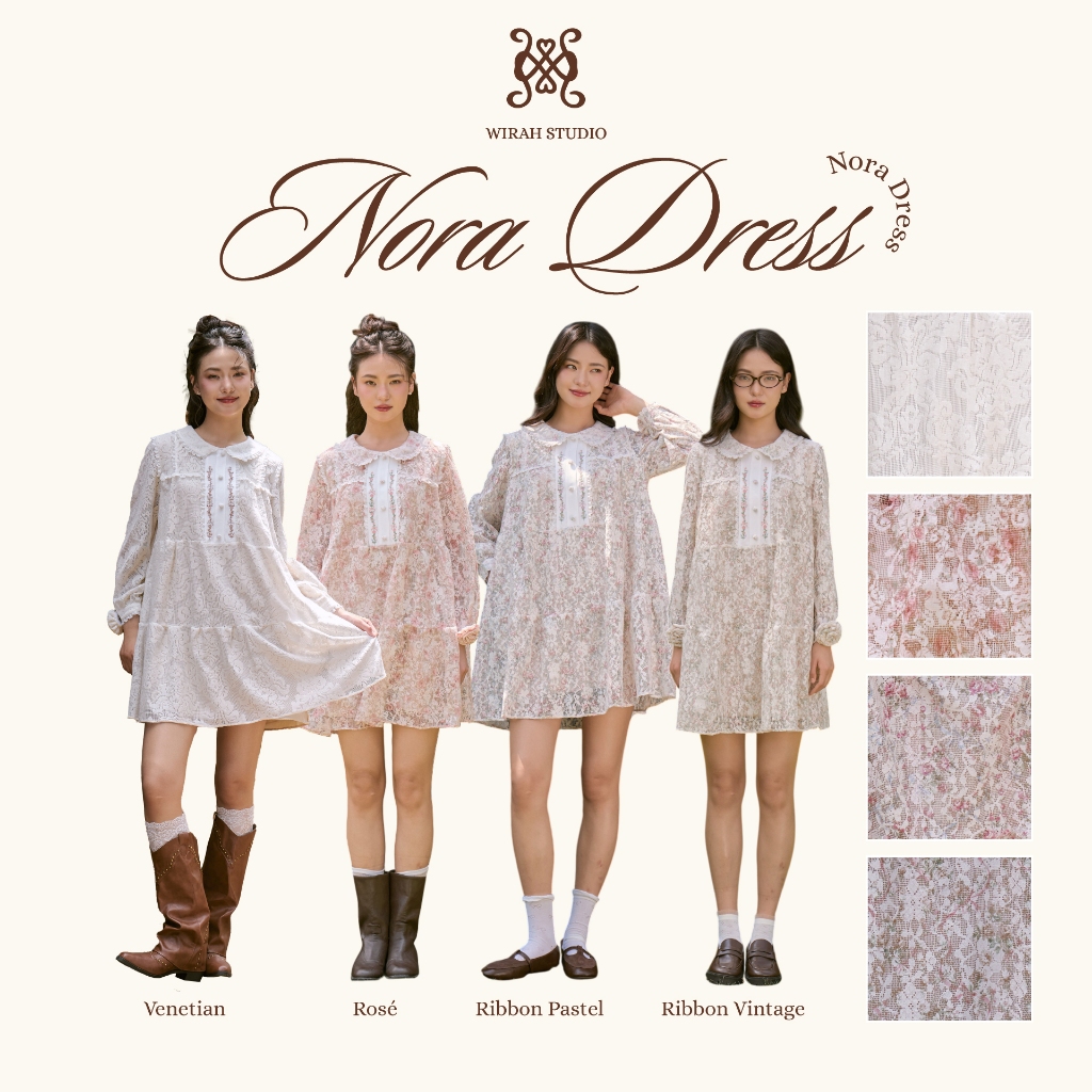 [WIRAH STUDIO] WS02 Nora Dress เดรสสั้นผ้าลูกไม้พรีเมียม พร้อมซับใน แถมเข็มกลัดดอกไม้2 ชิ้น