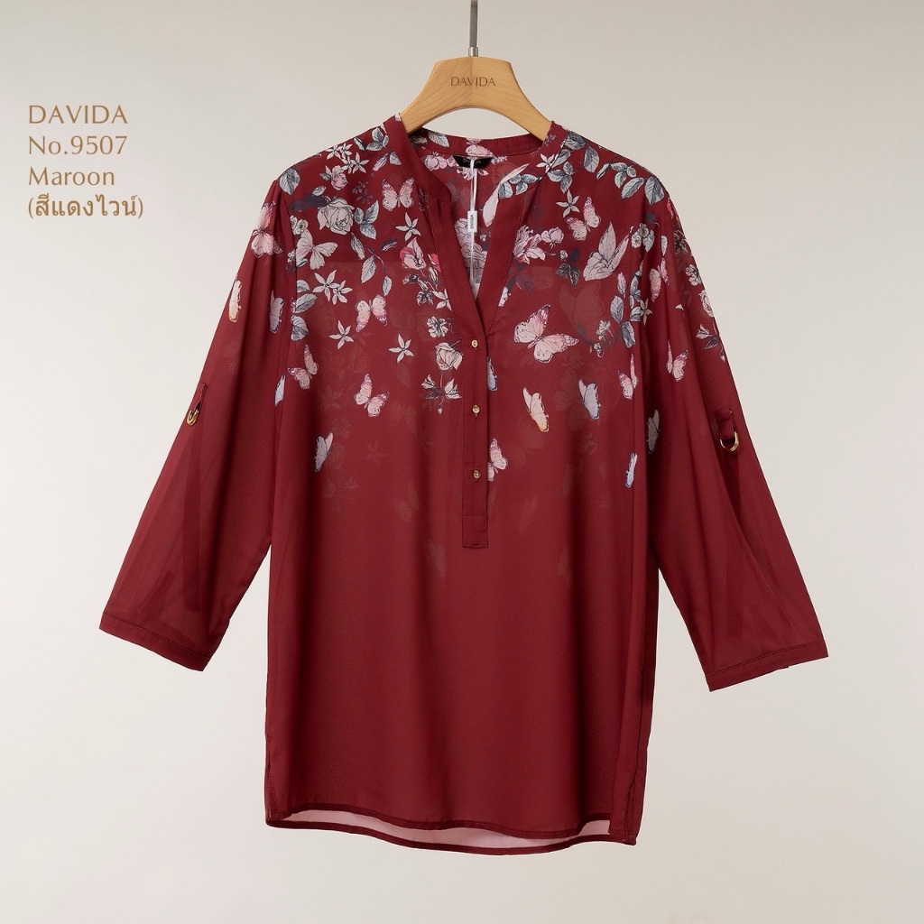 DAVIDA เสื้อแขนยาว No.9507 ผ้าPoly คอวี งานลงห้าง