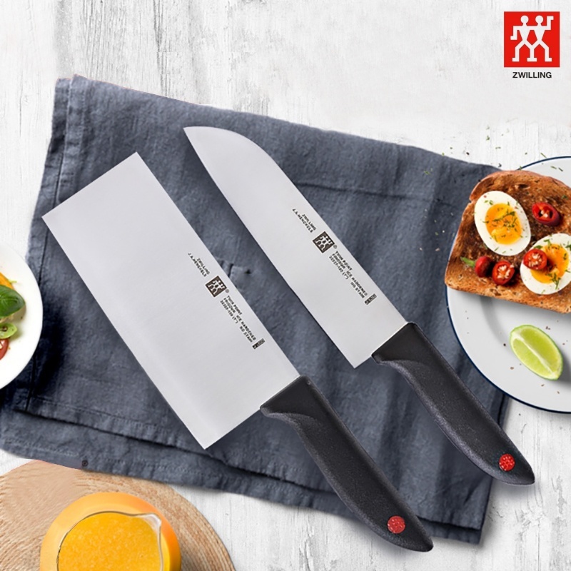 ZWILLING เยอรมันนีตัดเครื่องครัวสแตนเลสมีดสับมีดมัลติฟังก์ชั่จุดสีแดง 2 ชุด