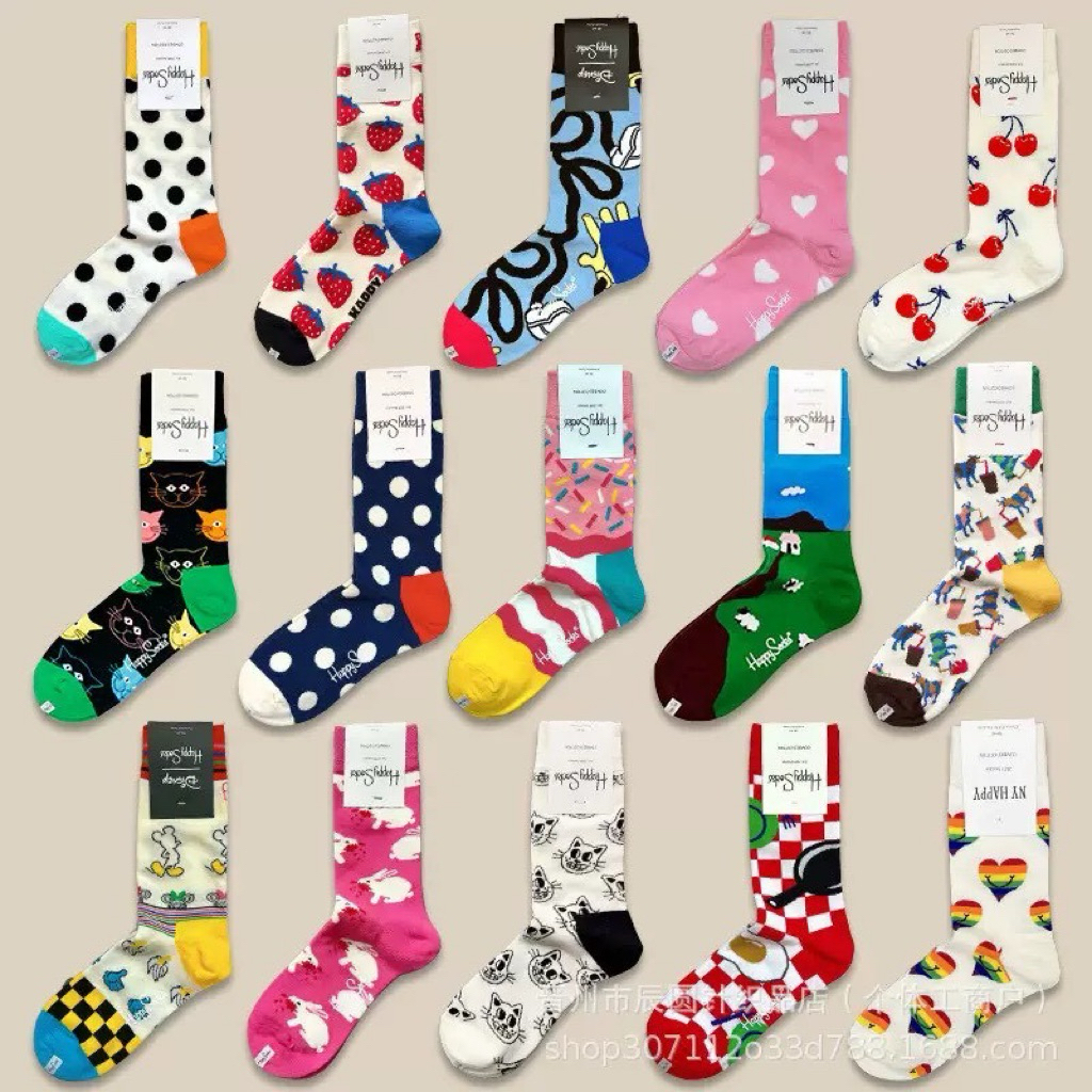 !พร้อมส่งจากไทย! ถุงเท้าแบรน Happy socks ลายทันสมัย วัยรุ่น จากยุโรป เกรดพรีเมี่ยม ผ้าฝ้ายหน้า นุ่ม ใส่สบาย ลายน่ารัก