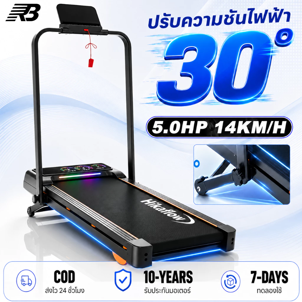 【รับประกัน 10 ปี】ลู่วิ่งไฟฟ้า ปรับความชันได้ ปรับความชันด้วยรีโมท พับได้ เงียบสุด มอเตอร์ 5.0 แรงม้า ลู่วิ่งอัจฉริยะ