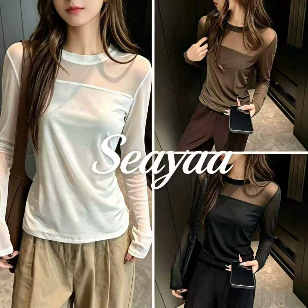 เสื้อยืดแขนยาวผ้าตาข่ายสองชั้น ดีไซน์ทันสมัย ​​สวมใส่สบาย เหมาะกับทุกโอกาส   SY