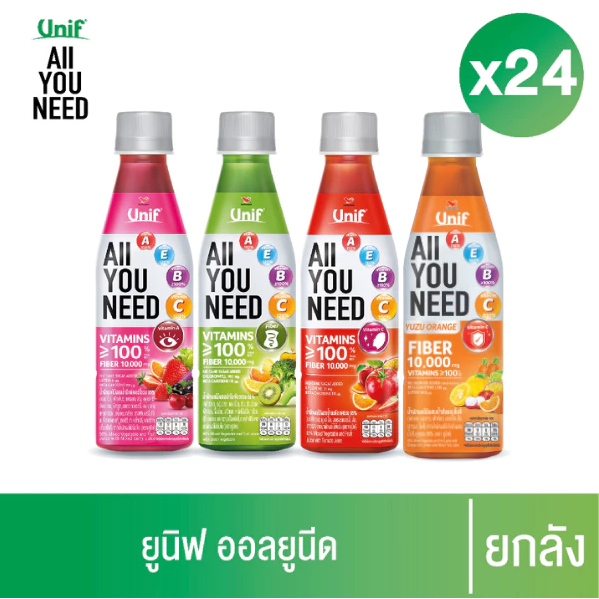 Unif ยูนิฟ น้ำผัก น้ำผลไม้ ยกลัง 24 ขวด น้ำผักผลไม้รวม ไฟเบอร์สูง น้ำผักผลไม้100%