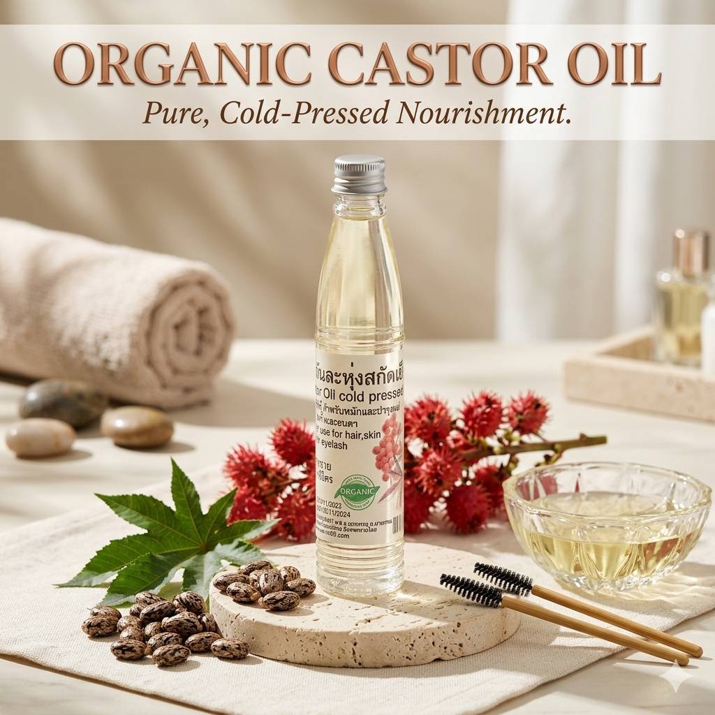 น้ำมันละหุ่ง ออแกนิกส์ น้ำมันละหุ่งสกัดเย็น Organic เพียว 100% Castor Oil cold pressed Organic Hexane Free