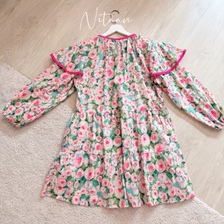 NITAAN(46/52) FLOWERY DRESS 🌸 น่ารักเกินน ป้าย NITAAN ผ้าคอตตอนเนื้อดีมากก กุ้นขอบสีพื้น กระดุมหน้า