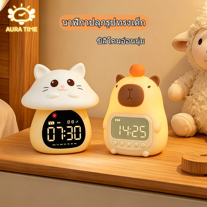 นาฬิกาปลุกพร้อมไฟกลางคืน โคมไฟกลางคืน Led ซิลิโคนนิ่ม โคมไฟน่ารัก DINOSAUR ก๊อตซิล่าไคจูสุดน่าร๊าก ปรับระดับแสง ตั้งเวลา