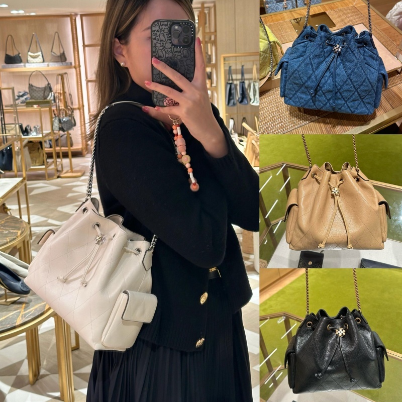 แท้ 💯% Tory Burch Charlie New style Shoulder bag กระเป๋าเชือกรูดแบบควิลท์ กระเป๋าสะพายข้างแนวแฟชั่น