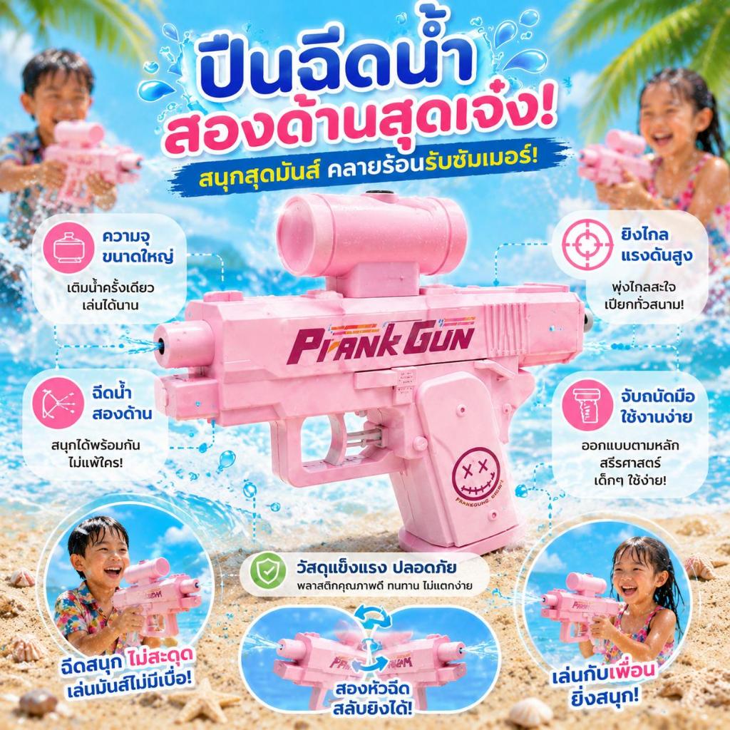 【พร้อมส่ง】ปืนฉีดน้ำสองด้านสุดสร้างสรรค์ ของเล่นฤดูร้อนสำหรับเด็ก เกมสาดน้ำสนุกๆ สำหรับเล่นกลางแจ้ง ของเล่นยิงป