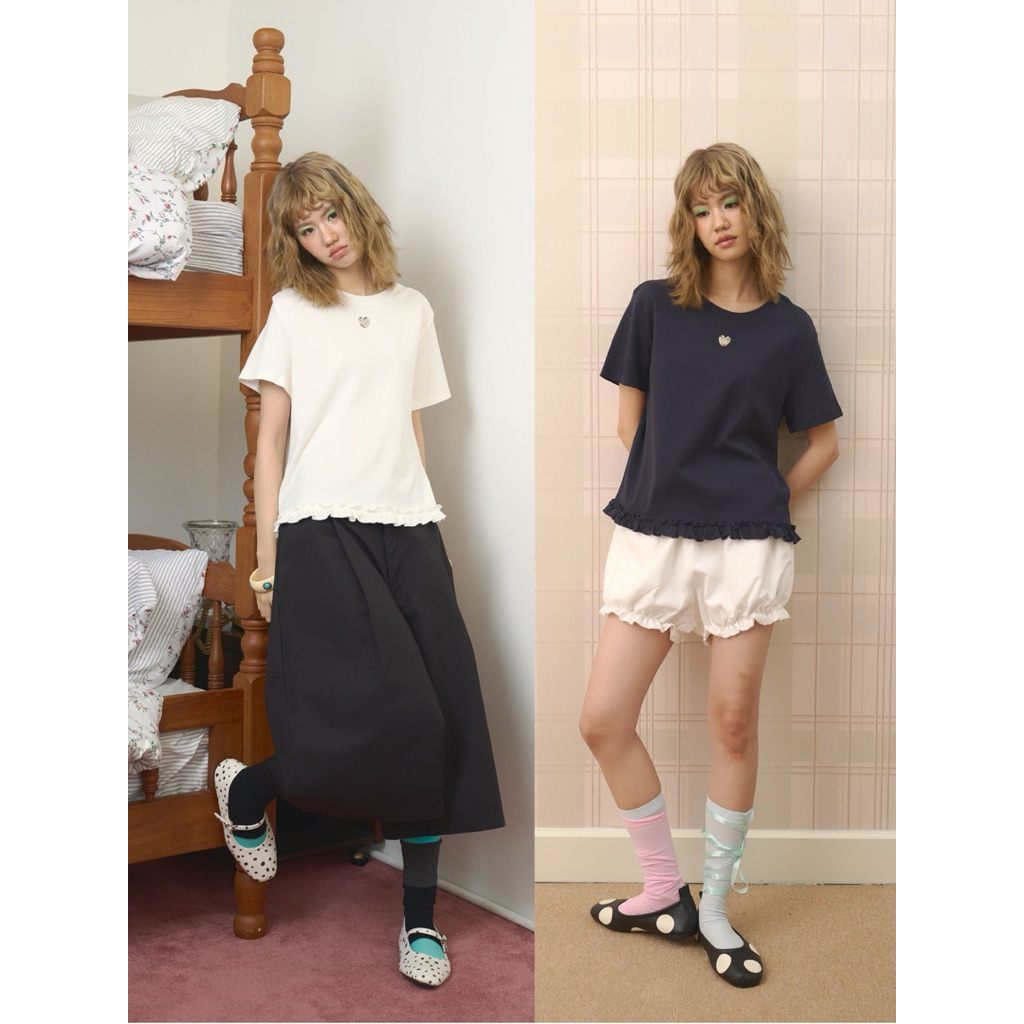 6.6 odbc Happy house t-shirt เสื้อยืด ขอบระบาย ปักหัวใจ♥️
