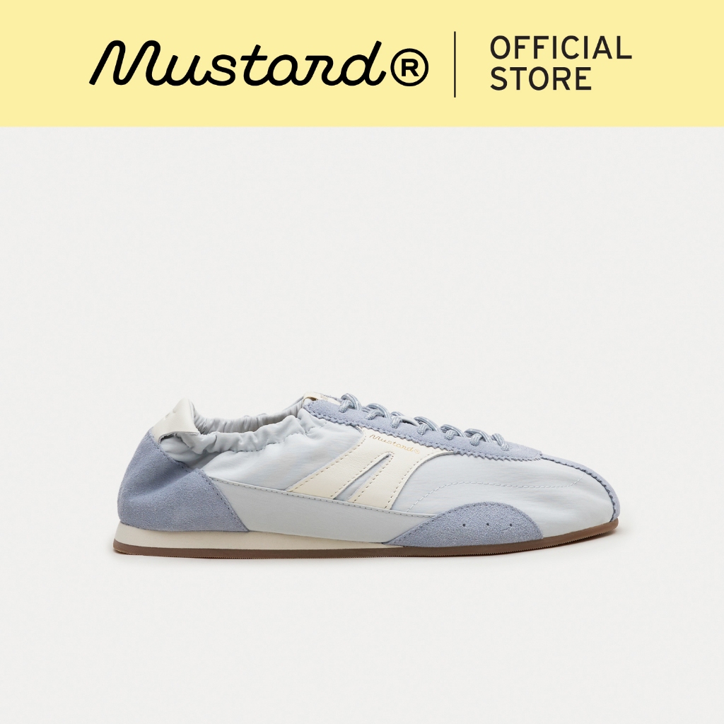 Mustard Stella Sky Blue | รองเท้าผ้าไนลอน ผสมหนังแท้ ทรงสลิปออน