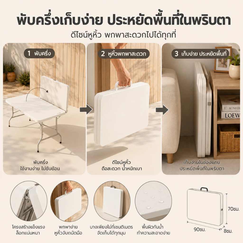 Reflexe โต๊ะพับได้ โต๊ะแคมป์ปิ้ง 180/150/120CM พกพาสะดวก thumbnail 3
