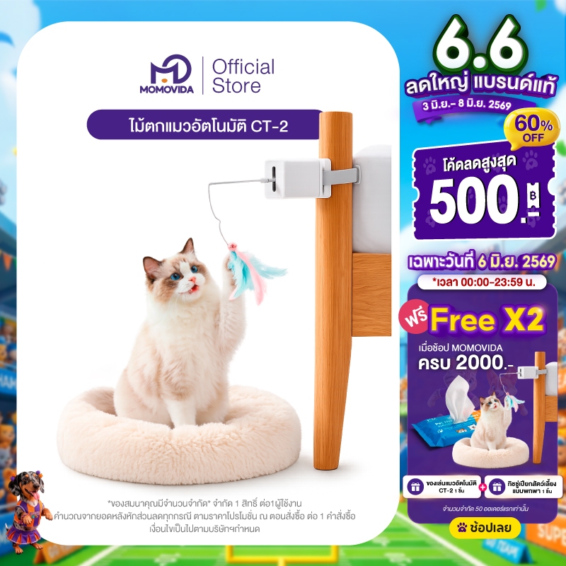 MOMOVIDA ของเล่นตกแมวอัจฉริยะ ไม้ตกแมว มีฟังก์ชันขึ้น-ลงอัตโนมัติ หยุดอัตโนมัติ เลียนแบบเสียงหนู รุ่นCT-2