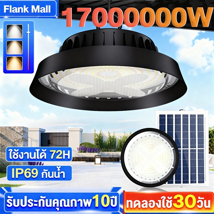 【เปลี่ยนฟรี 30ปี】17000000W ไฟโซล่าเซลล์ ไฟโซล่าเซลล์ติดเพดาน Solar light แสงสีขาว/เหลือง/อุ่น เปิดปิดอัตโนมัติ