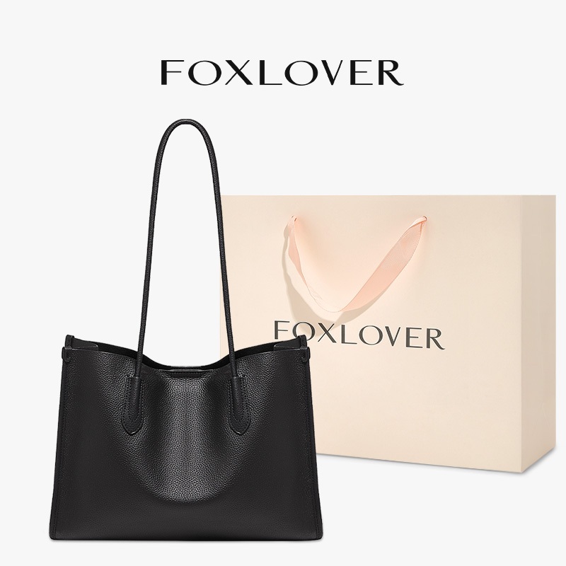 FOXLOVER กระเป๋าโท้ต ขนาดใหญ่ หนังแท้ สามารถเก็บคอมพิวเตอร์ขนาด 14 นิ้ว ใช้ได้ทั้งผู้ชายและผู้หญิง