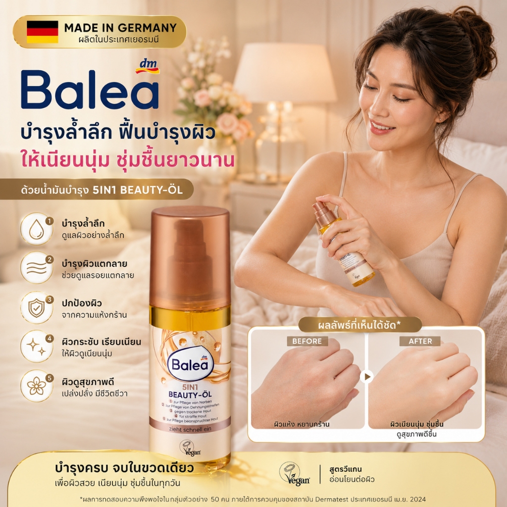 Balea Beauty oil ออยล์ช่วยลดรอยแตกลาย รอยแผลเป็นของผิว จากเยอรมัน