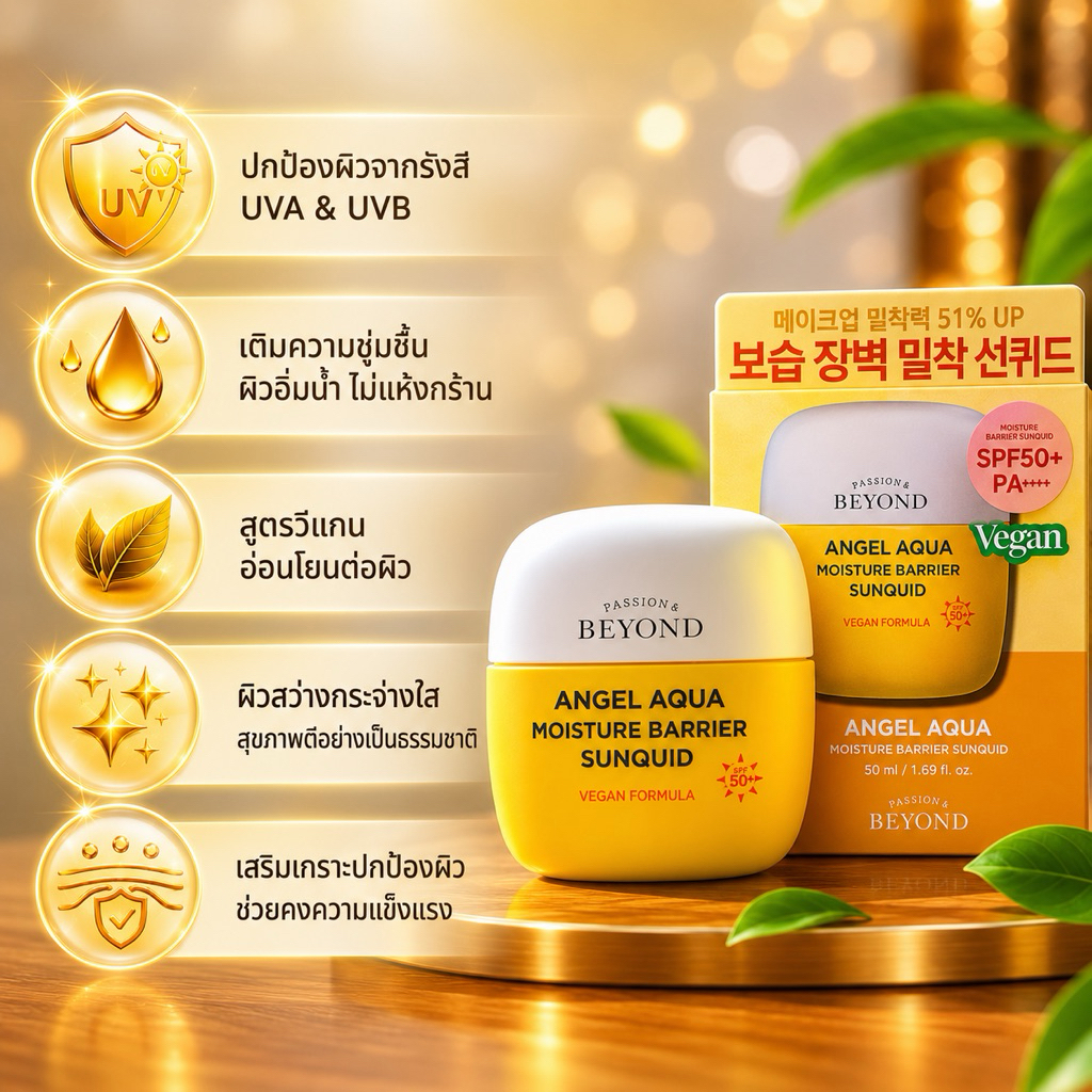กันแดดเนื้อน้ำ BEYOND เคลือบผิวบางเบา ล็อคเมคอัพติดทนเพิ่ม 51% คุมมัน เกลี่ยง่าย ไม่เป็นคราบขาว มอบผิวฉ่ำเด้งสุขภาพดีตลอ