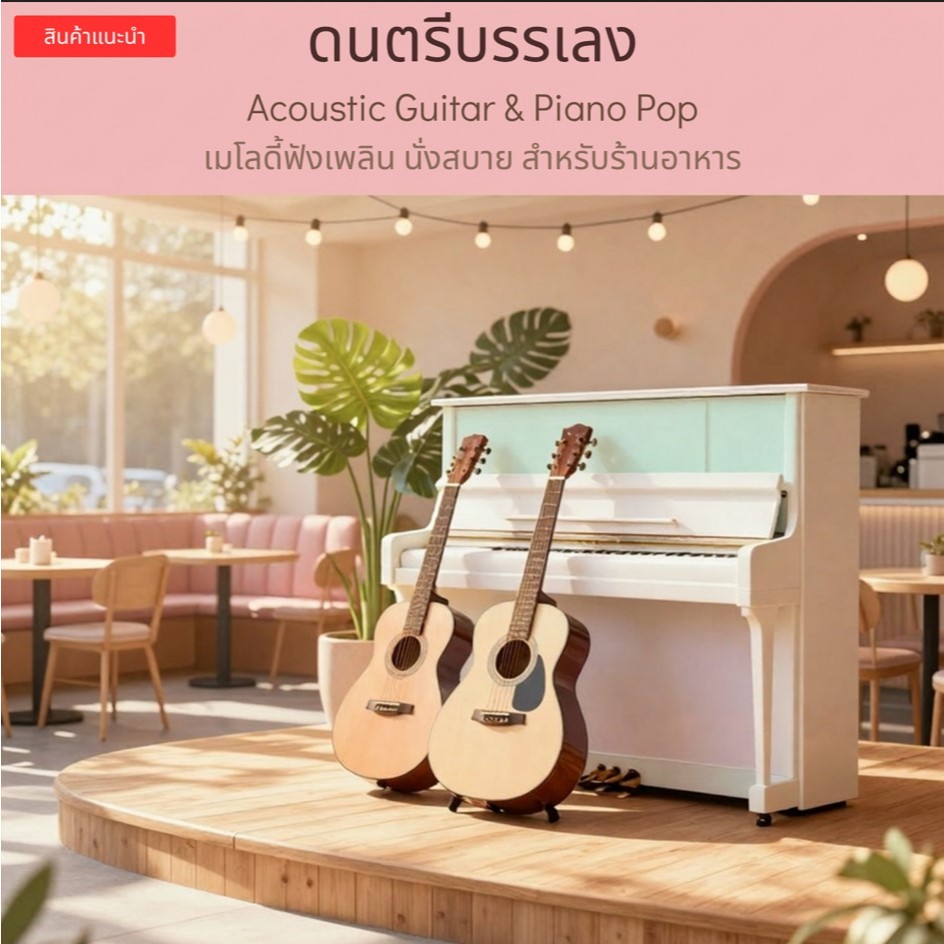 ดนตรีบรรเลง เมโลดี้เพลงสไตล์ Acoustic Guitar & Piano Pop สำหรับร้านอาหาร ฟังเพลิน นั่งสบาย สไตล์วัยรุ่น