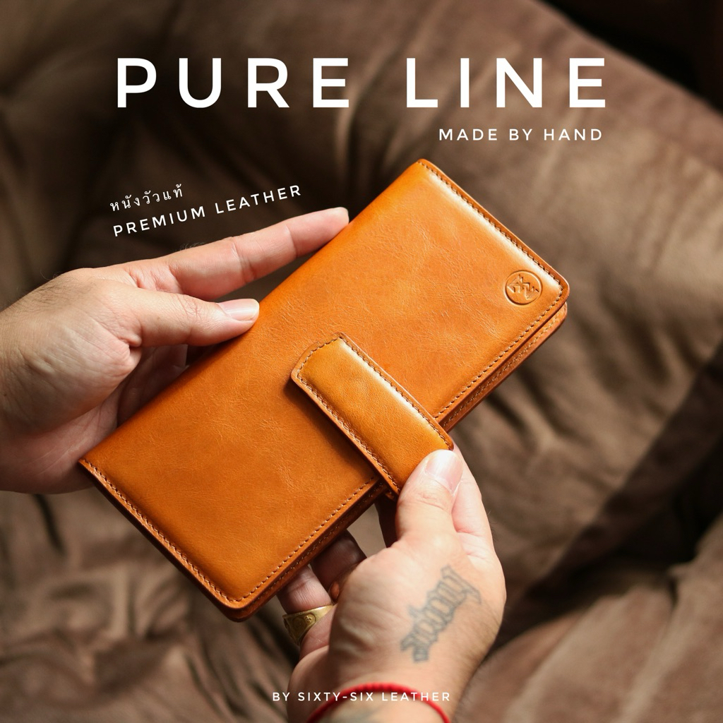 Pure Line รุ่นใหม่ กระเป๋าสตางค์หนังวัวแท้ งานแฮนด์เมด  คุณภาพสูง ดีไซน์เรียบหรู สำหรับผู้ที่ชื่นชอบความพิเศษ