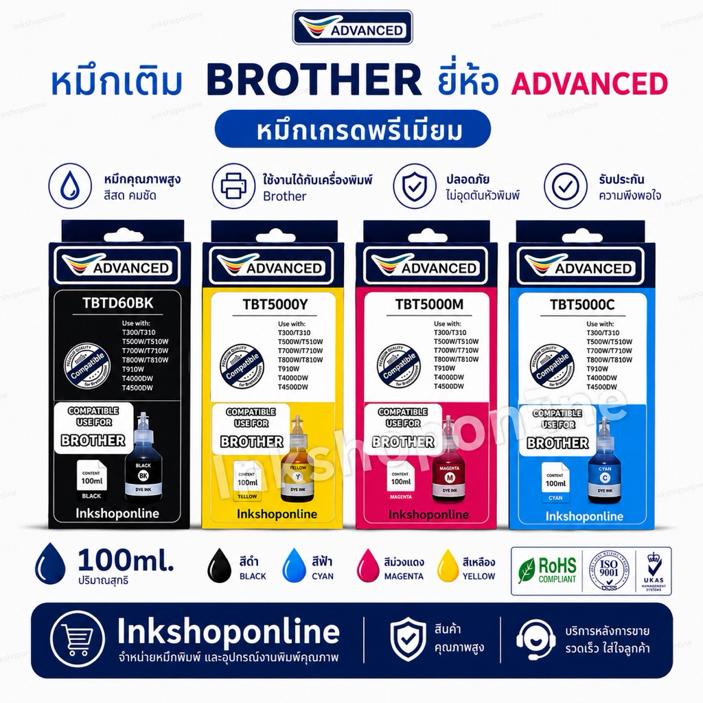 หมึกเติม BROTHER หมึก เกรดA เกรดพรีเมี่ยม หมึกเที่ยบเท่า Premium เติม Brother  น้ำหมึก อิงค์เจ็ท บราเทอร์