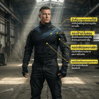เสื้อเชิ้ตลายพรางยุทธวิธีแขนยาวสำหรับผู้ชาย – เสื้อยืดต่อสู้คอตตอนพร้อมซิปสำหรับสวมใส่ลำลองและกิจกรรมกลางแจ้ง