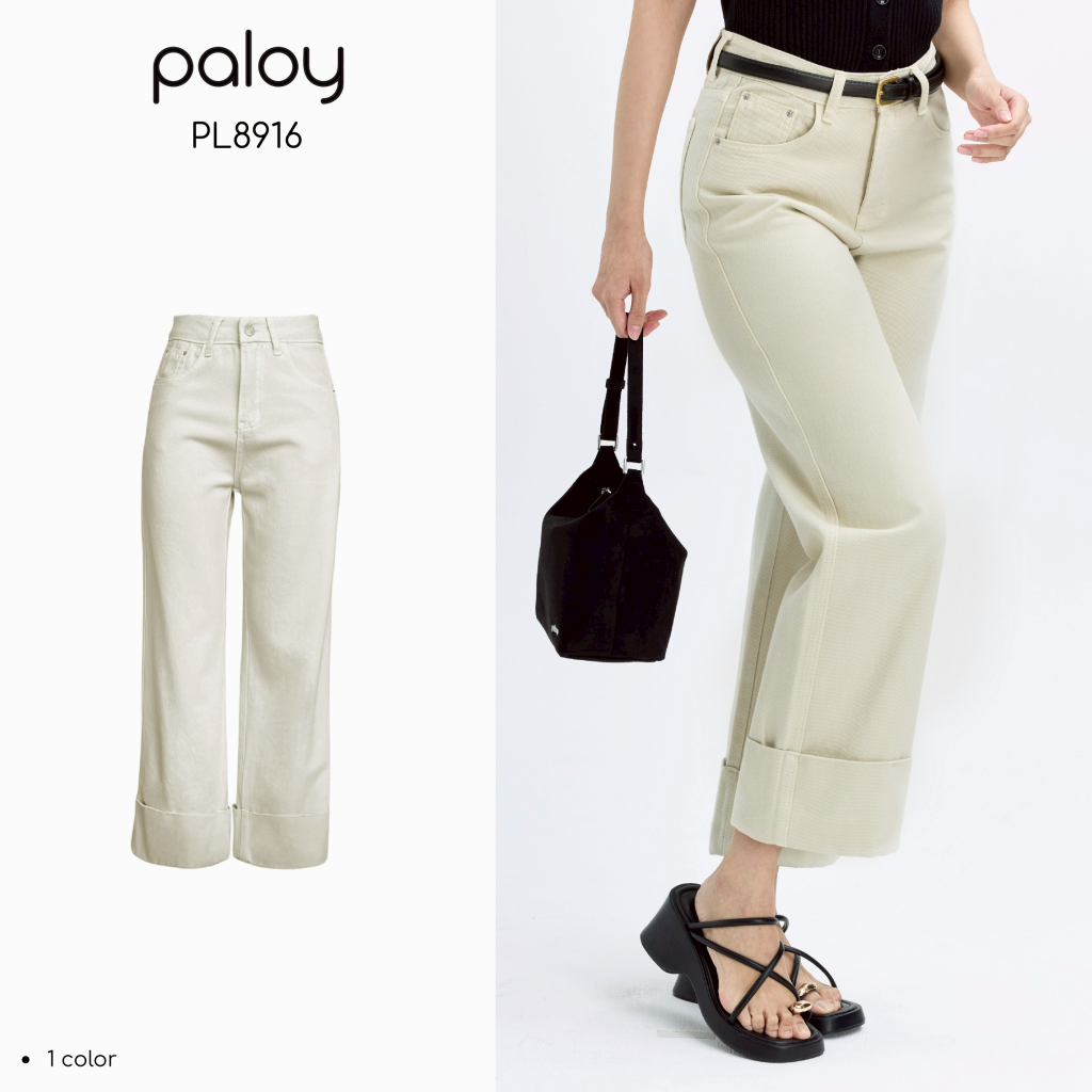 [Best Seller] Paloy - PL8916 กางเกงยีนส์ขากระบอกกลาง ปลายขาพับ
