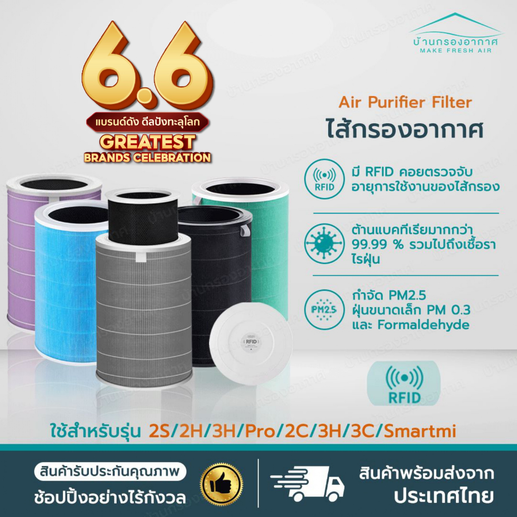 RFID ✅ไส้กรอง สำหรับ Xiaomi Mi Air Purifier Filter ไส้กรองอากาศ xiaomi รุ่น 2S/ 2H/ 3H/ Pro/ 2C/ 3C/ Smartmi กัน PM2.5