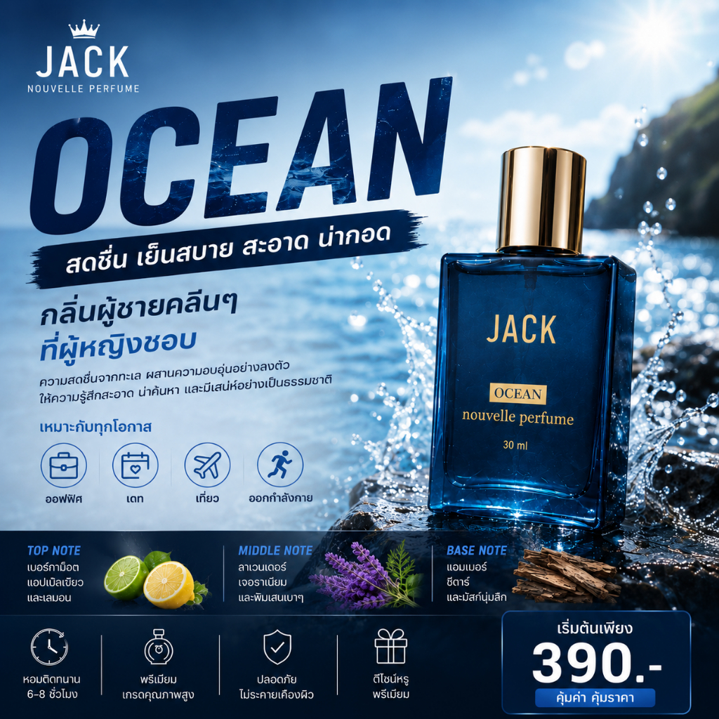 น้ำหอม JACK Ocean ฟีโรโมนผู้ชาย 30ml สดชื่นมั่นใจ ติดทน