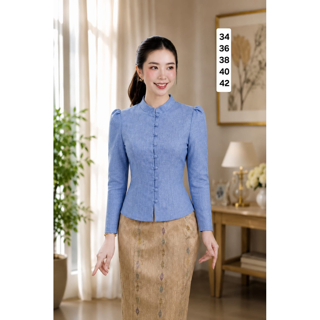 เสื้อไหมลาว ผ้าฝ้าย เสื้อใส่ไปทำงาน ไปวัด✅