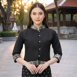 เสื้อพื้นเมืองผู้หญิงลายคราม ผ้าฝ้ายเกรดA เนื้อนุ่มใส่สบาย