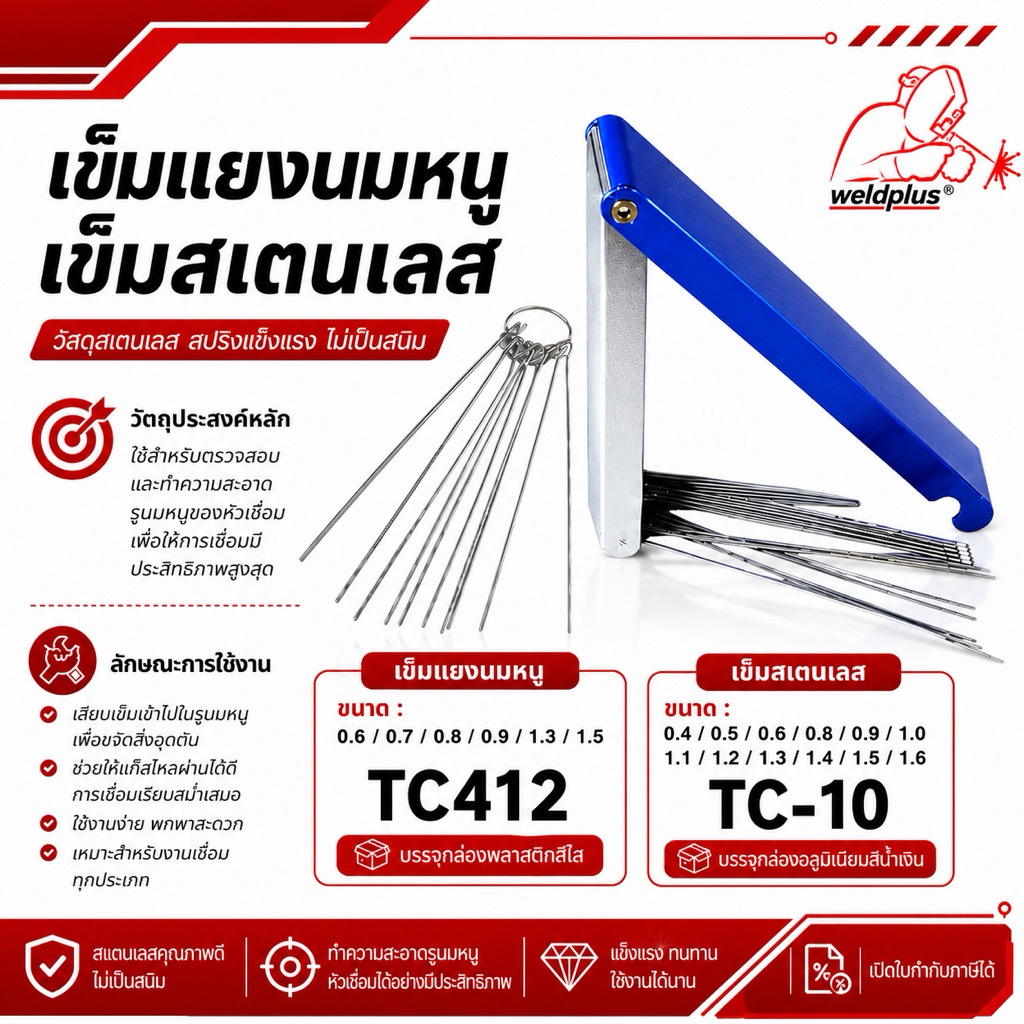 เข็มแยงนมหนู  ตะไบแยงนมหนู เบอร์ 0.4-1.2มม. และ #6-26มม. กล่องอลูมิเนียม  Tip cleaner kits  WELDPLUS