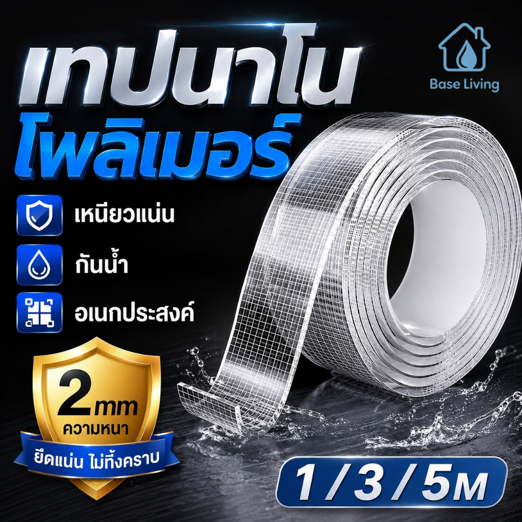 เทปนาโนสองหน้าใส หนา2มม เหนียวแน่นพิเศษ กันน้ำไร้ร่องรอย ล้างใช้ซ้ำ อเนกประสงค์ ติดผนัง พรม รถยนต์ ตกแต่งบ้าน