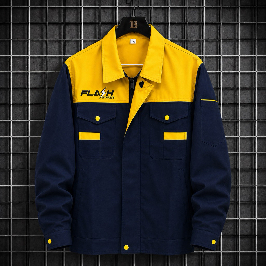 FL-01 เสื้อแจ๊คเก็ต Flash Express สีกรม-เหลือง สำหรับพนักงานส่งของ