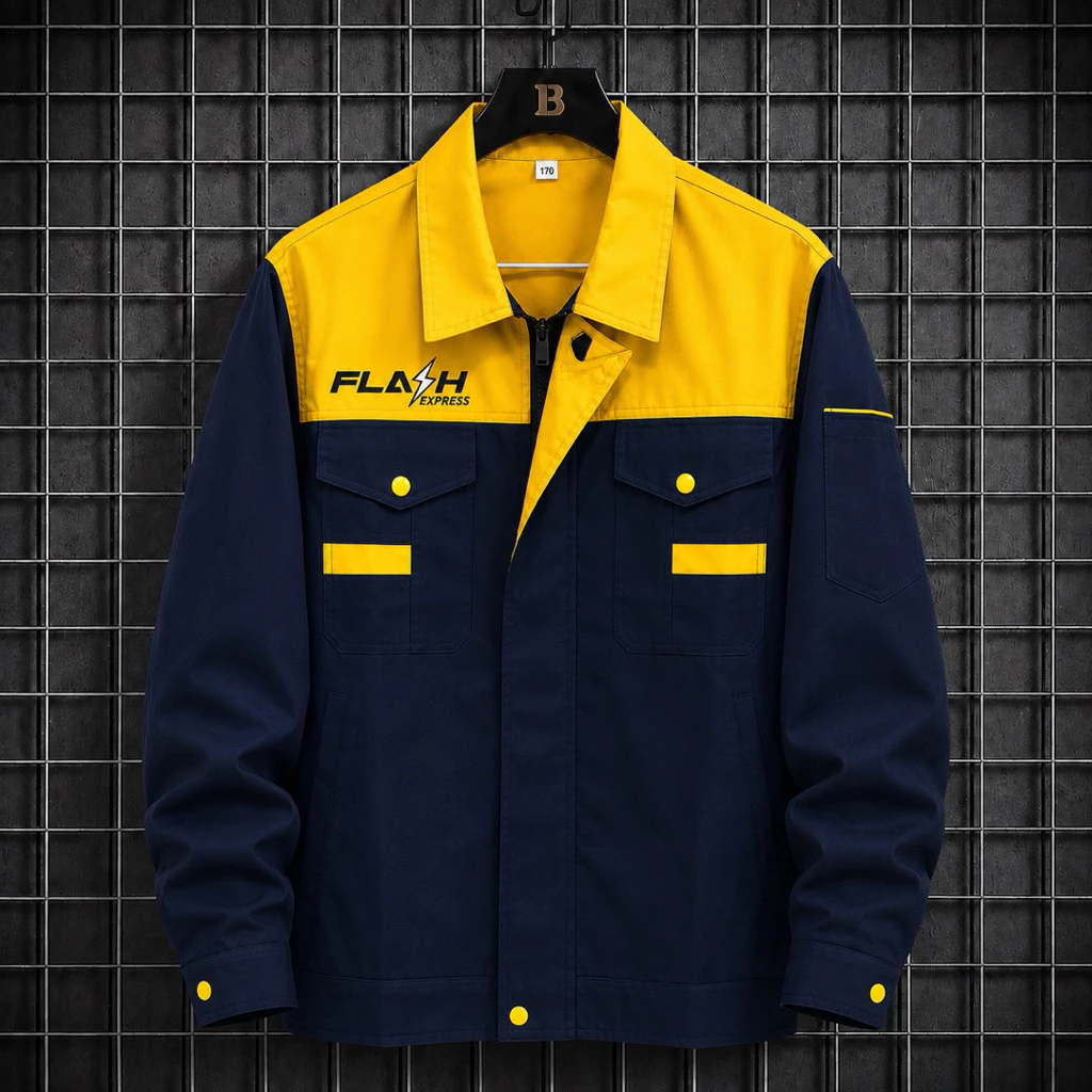 FL-01 เสื้อแจ๊คเก็ต Flash Express สีกรม-เหลือง สำหรับพนักงานส่งของ