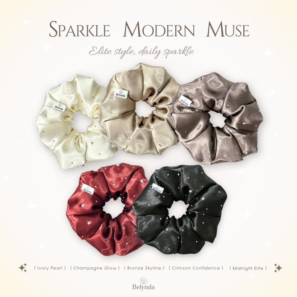 Belynda ♥ Scrunchies ♥ Sparkle Modern Muse ♥ ยางรัดผมโดนัท ผ้าซาติน ประดับเพชรแฟชั่น