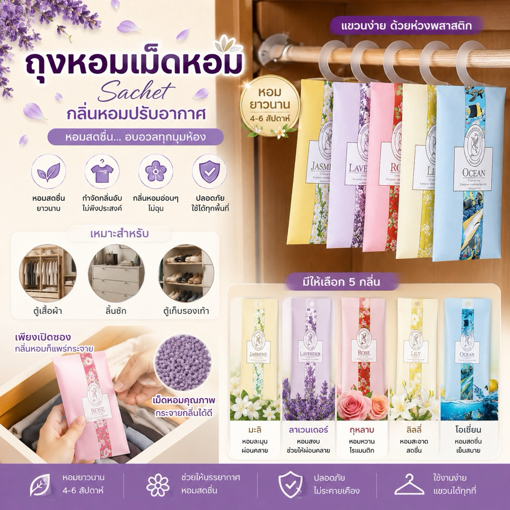 ถุงหอม เม็ดหอม ถุงหอมปรับอากาศ Sachet  กลิ่นหอมปรับอากาศในห้อง ใส่ตู้เสื้อผ้า ตู้เก็บร้องเท้า RK271