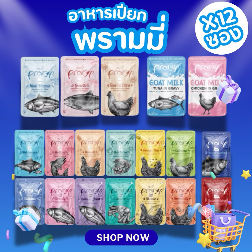 อาหารเปียกพรามมี่X12ซองคละได้ส่งทุกวัน