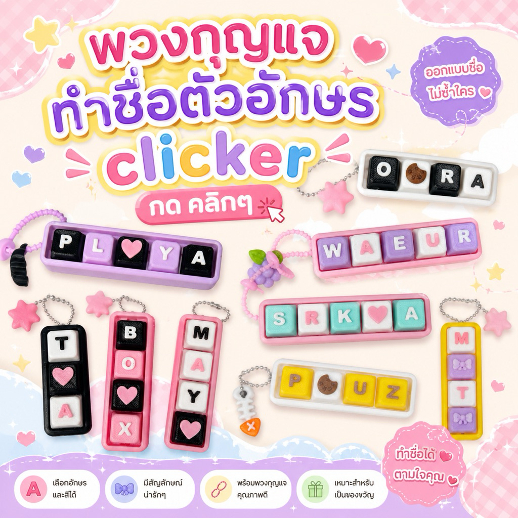 ป้ายชื่อ Clicker กดได้คลิกๆ ตัวอักษรทำชื่อตัวเอง keycap name