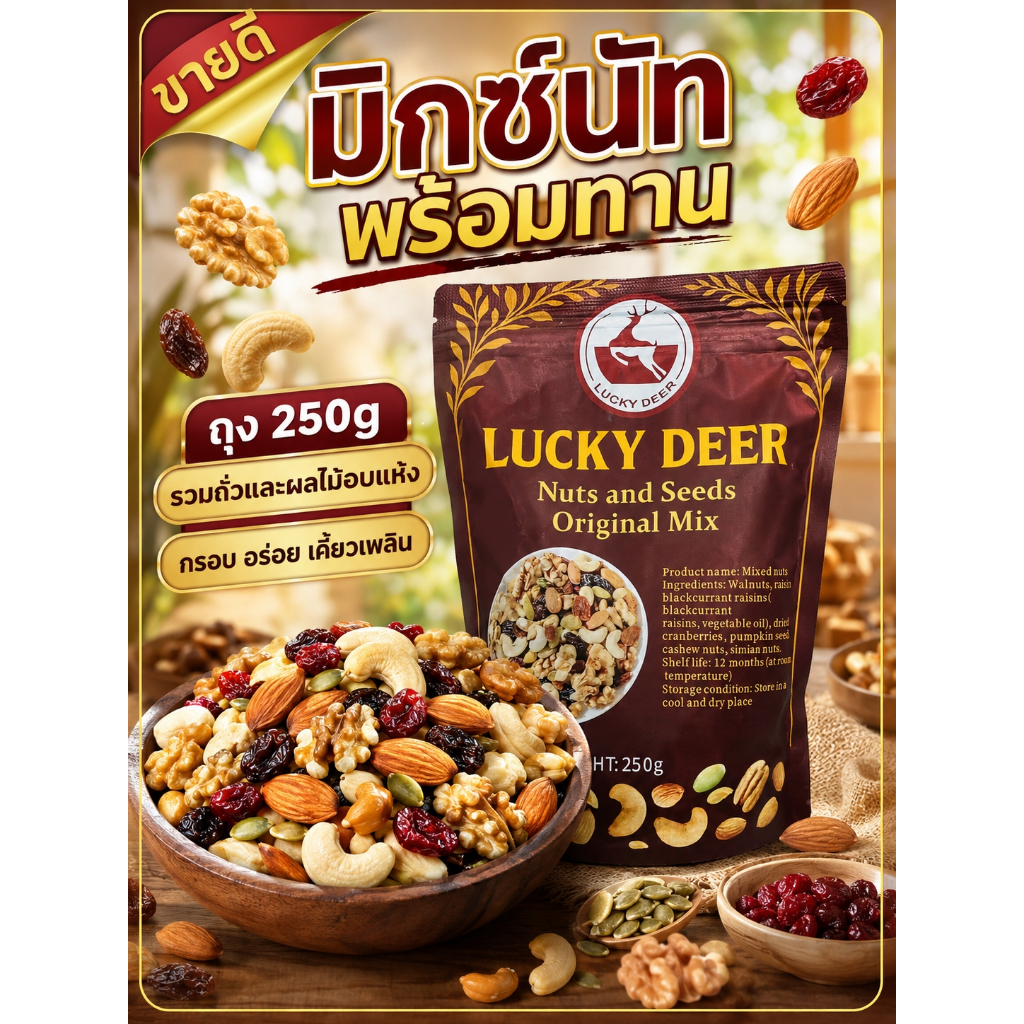 ถั่วรวม 7 ชนิด 250g มิกซ์นัท ธัญพืชรวม ผลไม้อบแห้ง พร้อมทาน ส่งฟรี