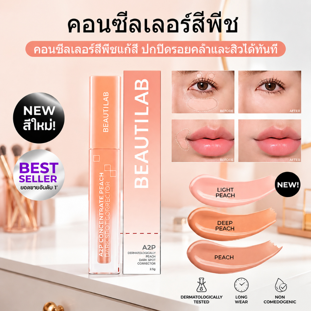A2P คอนซีลเลอร์พีชคอเรคเตอร์ ปกปิดใต้ตาดำ รอยสิว ไม่หลุดรองพื้น