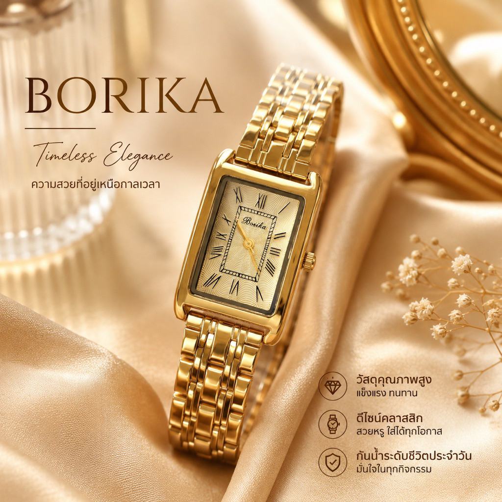 (M58) นาฬิกา BOSIKA BG018 ทรงเหลี่ยม วินเทจ (ถ่านสำรอง +ตัวตัดสาย)