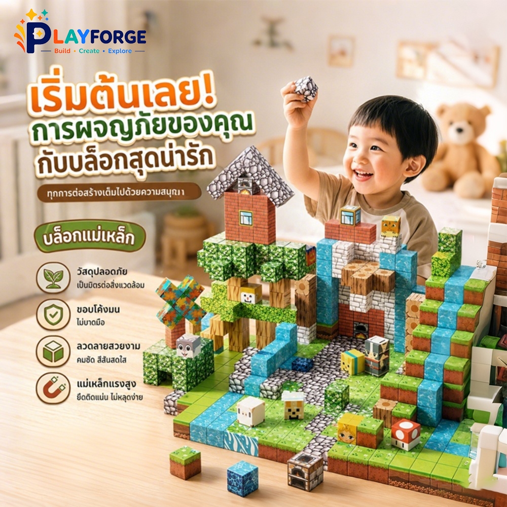บล็อกแม่เหล็ก Pixel 3D DIY ของเล่นสร้างสรรค์ ฝึกสมาธิ สำหรับเด็ก สร้างโลกบล็อก