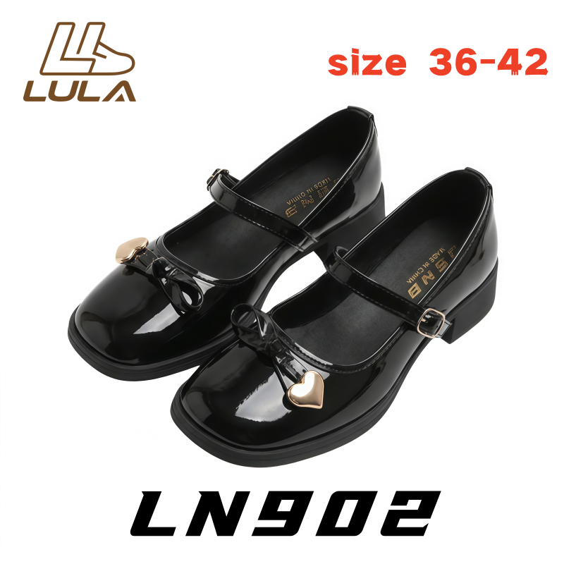 [LN902] รองเท้าส้นสูงแบบแมรี่ เจน ประดับด้วยรูปหัวใจ ทำจากหนัง PU คุณภาพสูง น้ำหนักเบา และสวมใส่สบายเท้า ไซส์ 36-42