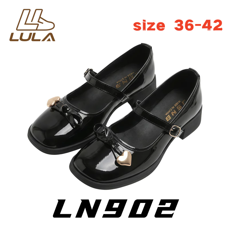 [LN902] รองเท้าส้นสูงแบบแมรี่ เจน ประดับด้วยรูปหัวใจ ทำจากหนัง PU คุณภาพสูง น้ำหนักเบา และสวมใส่สบายเท้า ไซส์ 36-42