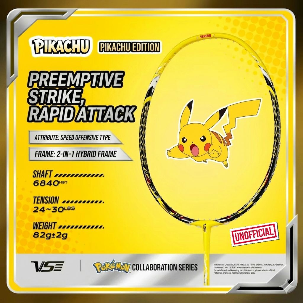 🔥 ไม้แบดมินตัน VENSON x POKÉMON รุ่น PIKACHU สายสปีดความเร็วสูง สวนกลับไวฟ้าผ่า! 🏸