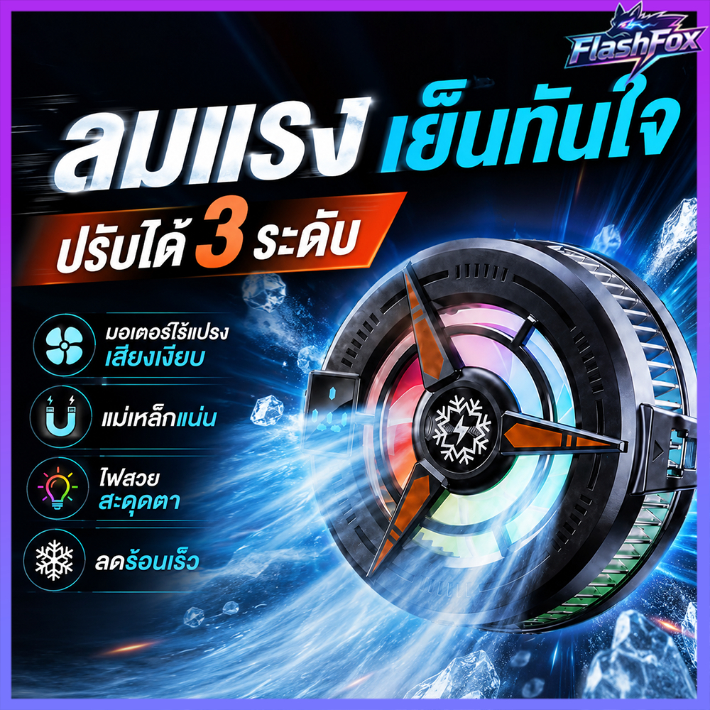 FlashFox⚡ พัดลมระบายความร้อนมือถือ SR02 Pro คูลเลอร์มือถือเล่นเกม ชิปเซมิคอนดักเตอร์ แม่เหล็กแรง 2-i