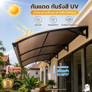 lucky home ระดับความต้านทานลม 14 กันสาด 60*100/100*150ซม สำหรับกันแดดและกันฝน ติดตั้งง่าย กันสาดบังแดดฝน