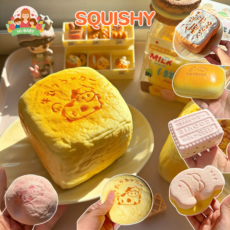 COD Squishy ขนมปังโทสต์รสนมจำลอง ของเล่นบีบนุ่ม ระบายออก บีบคลายเครียด จำลองขนม สควิชชี่